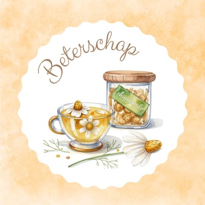 Wenskaart beterschap kamillethee geel aquarel – 13x13 cm – gevouwen kaart – inclusief witte envelop – stevig papier – beterschapskaart