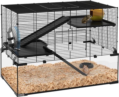 PawHut Hamsterkooi - Staaldraad - 76,5 x 48,5 x 54,5 cm - Zwart