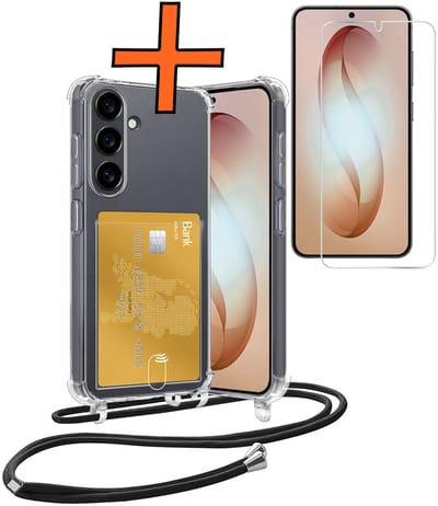 Hoesje Geschikt voor Samsung S26 Hoesje Met Telefoonketting Pasjeshouder Shockproof Case Met Screenprotector Koord - Hoesje Geschikt voor Samsung Galaxy S26 Hoes Met Kaarthouder - Transparant