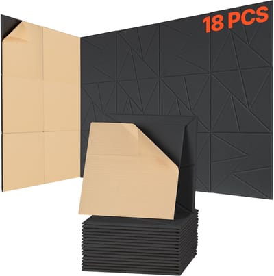 18-Pack Akoestische Panelen met Zelfklevende Achterkant, 300 X 300 X 10 mm Akoestische Schuimpanelen, Polyester Wandpanelen voor Thuis, Studio, Kantoor Of Theater, Zwart