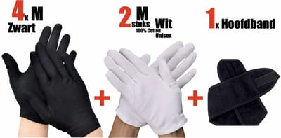 6 Stuks/3 Paar Katoenen Handschoen M - Katoenen Handschoen Zwart – Munt Handschoen - Gezondheidszorg - Ziekenhuis - Beauty Center – Kapper - Jewelry - eczeem - allergie - juweliers – Handschoenen 100% Katoen maat M + 1Pcs Hoofdband Zwart