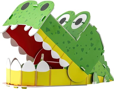 Ainy - 3D puzzel dieren Krokodil met kiespijn: Miniatuur bouwpakket / speelgoed knutselpakket - hobby puzzels en creatief modelbouw voor kinderen & volwassenen | 21 stukjes - 11x20x10cm | incl. instructie boek