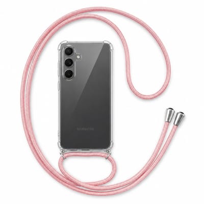Geschikt voor Samsung Galaxy S24 FE Hoesje met Koord - Transparant - Verstelbaar Nekkoord - Schokbestendig - Rosegoud