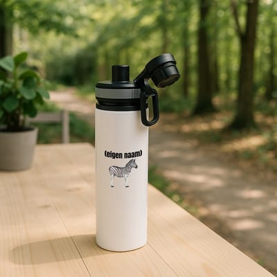 Hacebo® - zebra met eigen naam waterfles met draaidop grijs - Zebra - dieren liefhebber - iemand die houdt van zebra's - verjaardag - cadeau - kado - geschenk - water fles - 850ML