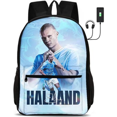 Rugzak met USB-interface VoetbalsterTas voor Student Rugzak Voetbal Sport Boekentas Kindercadeau Haaland Kind Schooltassen