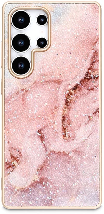 Hoesje Geschikt voor Samsung Galaxy S25 Ultra - Roze - Casemania Diamant Marmer Glitter Back Cover