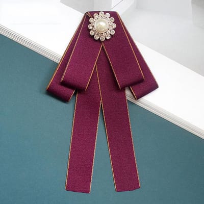 Vrouwelijke Zwarte Lint Strik Voor Vrouwen Parel Kristal Hanger Broches Speld Shirt Professioneel Pak Strik Kleding Decoratie brown