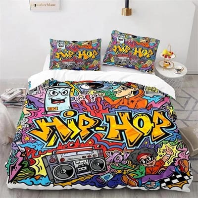 Graffiti King Dekbedovertrek Set Microvezel Hip Hop Beddengoed Set Modern Street Art Dekbedovertrek Voor Kinderen Jongens Jeugd Slaapkamer Decor 70x133cm 2pcs