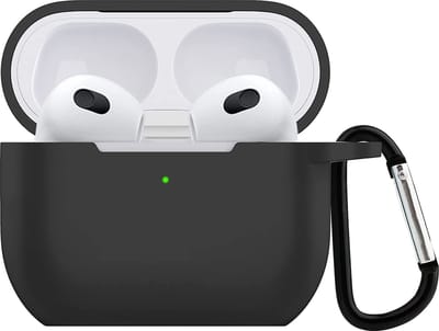 Hoesje geschikt voor Airpods 3 - Schokbestendig siliconen Case Silicone met clip - Zwart