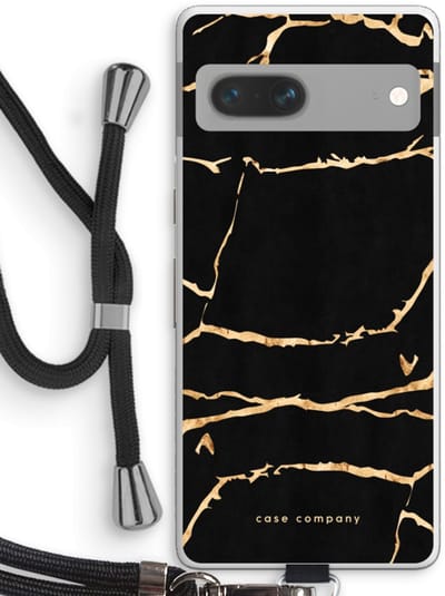 Case Company® - Hoesje met koord geschikt voor Google Pixel 7 hoesje met Koord - Gouden marmer - Telefoonhoesje met Zwart Koord - Bescherming aan alle Kanten en Over de Schermrand