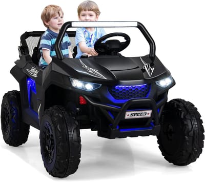 COSTWAY 2-zits kinderauto met 2,4 G afstandsbediening, 12 V voor kinderen UTV met muziek en koplamp, auto 2-4 km/u, voor kinderen vanaf 3 jaar (zwart)