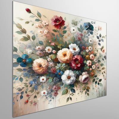 Olieverf bloemen schilderij | Prachtige bloemen in levendige olieverf spatten van het canvas | Kunst - 30x30 centimeter op Dibond | Foto op Dibond