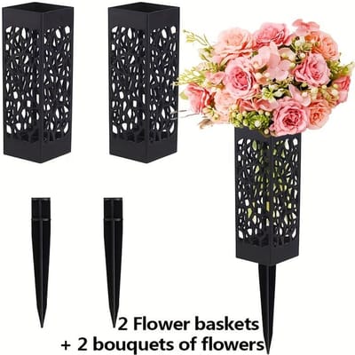 2 Boeketten Kunstmatige Begraafplaatsbloemen en 2 stuks Begraafplaats Grondbloemenmanden, 30 Koppen Pioenroos en Hortensia Gemengde Kunstbloemen 30 flowers+2 baskets roze
