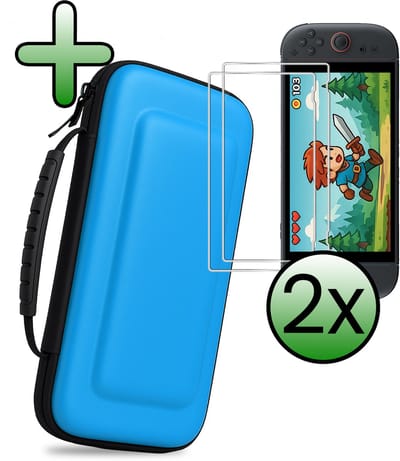 Hoesje Geschikt voor Nintendo Switch 2 Case Hoes Hard Cover Met 2x Screenprotector - Bescherm Case Geschikt voor Nintendo Switch 2 Hoes - Blauw