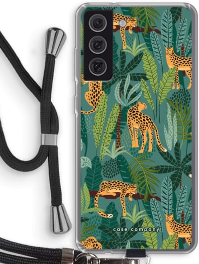 Case Company® - Hoesje met koord geschikt voor Samsung Galaxy S21 FE hoesje met Koord - Luipaard 2 - Telefoonhoesje met Zwart Koord - Bescherming aan alle Kanten en Over de Schermrand