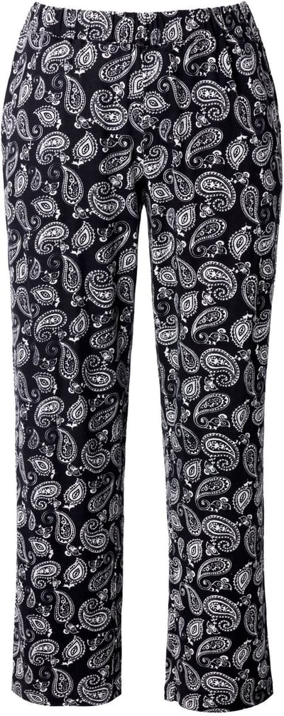 Ulla Popken - Dames - Jersey broek paisley rechte pijp elastische tailleband - Zwart - Maat 62+