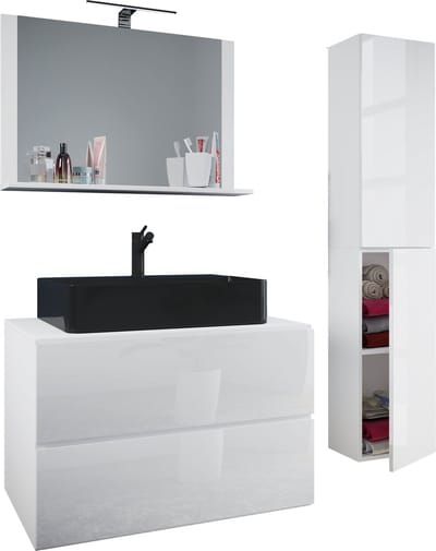 4-delig badmeubel Wastafel Badkamermeubelset Wastafel Lendas-BL Breedte 80 cm Lade