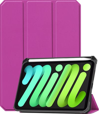Hoesje Geschikt voor Apple iPad Mini 7 (2024) - 8.3 inch - 7e Generatie - Dun & Stevig - Trifold Bookcase - Hard Cover Case - Met Uitsparing Geschikt voor Apple Pencil - Hardcover Book - Tablet Hoes - Paars