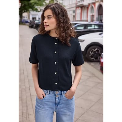 Jasje met korte mouwen in gebreide look en ronde hals