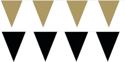 Feest versiering punt vlaggetjes pakket - 120 meter - goud en zwart - slingers / vlaggenlijnen - kunststof - buiten/binnen