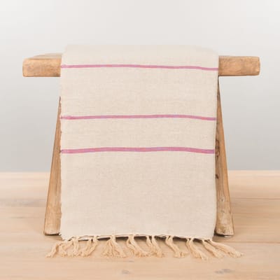 Lantara Grand Foulard - Nomade - Beige Naturel - Roze streepjes - 230x280cm - Bamboe/Katoen - Sprei Plaid