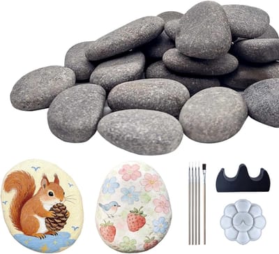 Decoratieve vlakke stenen voor schilderen, 18 stuks, grijze natuurstenen voor creatieve projecten en tuinversiering, gladde kiezelstenen voor ambachtelijke decoratie