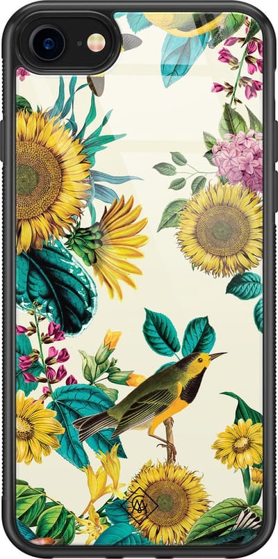 Casimoda® hoesje - Geschikt voor iPhone 8 - Zonnebloemen / Bloemen - Luxe Hard Case Zwart - Backcover telefoonhoesje - Geel