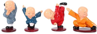 Dailygoody - Set van 4 monniken figuur - Hars beeldjes voor decoratie - Kleine monnik beeldjes voor auto en bureau - Ambachtelijk gemaakt - Perfect vo...