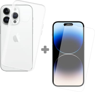 Cazy soft TPU Hoesje + Tempered Glas Screenprotector geschikt voor iPhone 14 Pro - Transparant