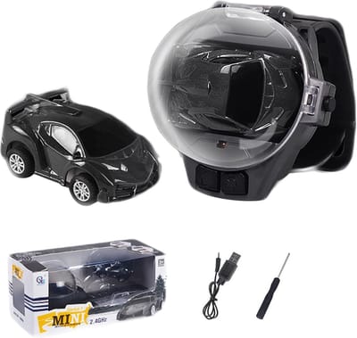 DrPhone MiniCars2 – 2.4 GHz Bestuurbare Mini Auto Voor Kinderen – Bestuurbare Auto Met Horloge Station – Met Horloge Controller – Donker Grijs