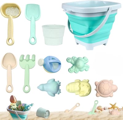 10-delige strandset voor kinderen, strandspellen met opvouwbare strandemmer, strandspelset voor kinderen, ijsspel voor kinderen op het strand, strandspeelgoed voor kinderen in de zandbak, binnen en buiten