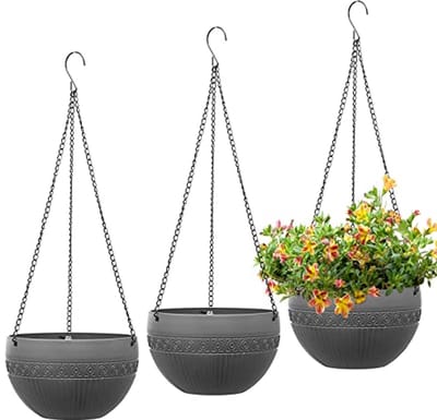 3 Stuks Hangende Plantenhangers voor Buiten - Zelfbewatering, Kunststof, Met Roestvrije Kettingen