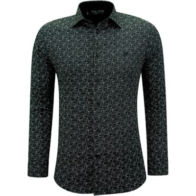 Casual Overhemden Lange Mouw Heren met Print - 3143 - Zwart