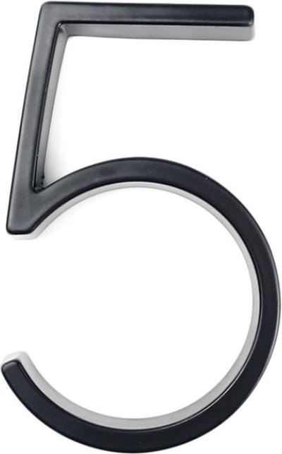 Huisnummer 5 - Zwevend Huisnummer - Zwart - nr. 5 - modern - 125mm