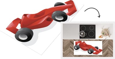 Keukenloper - Loper keuken - Een rode racewagen van de Formule 1 in een illustratie - 120x60 cm - Keukenloper vinyl