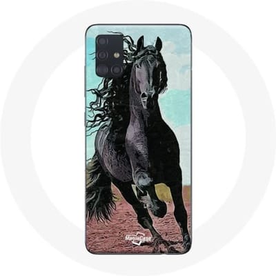 Hoesje - Samsung - Galaxy A51 - Flexibel - Zwart - Fries Paard Patroon