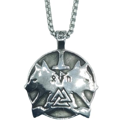 Stalen Ketting - Viking Hanger Wolven Sköll en Hati – Edelstaal - L 60 cm, B 4 mm - Hanger 4.3 x 3.2 cm