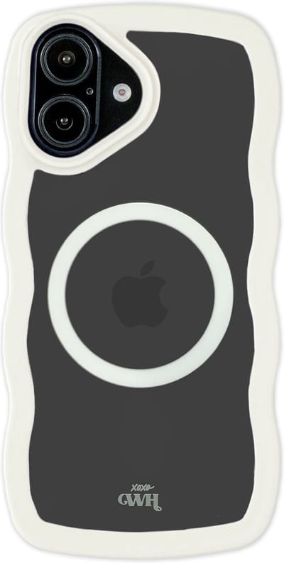 xoxo Wildhearts Magnetische Wavy Case - Creme telefoonhoesje - Geschikt voor iPhone 16 Plus MagSafe - Golvend hoesje - Wolken hoesje - Schokbestendig - Cloud Case met magneet ring - Silicone case - Transparant / Creme / Beige