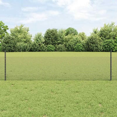 vidaXL - gelast - draadhek - met - palen - 25 - x - 0,5 - m - Gegalvaniseerd - staal - Grijs