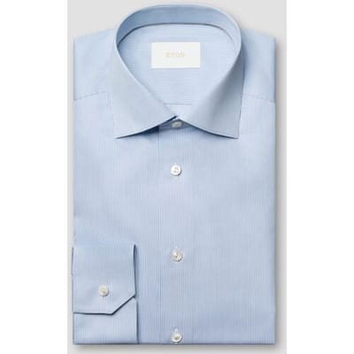 Eton Overhemd Organic Cotton Fine Stripe Pattern Supima 120 Fine Poplin Licht Blauw / male