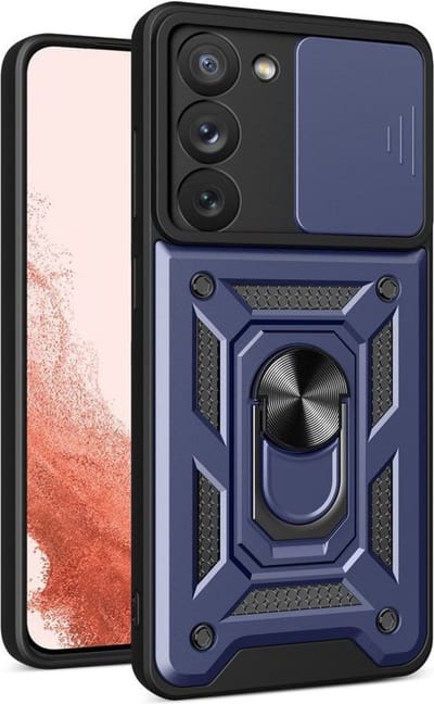 Geschikt voor Samsung Galaxy S23 Plus Camera Slider en Kickstand Ring Hoesje Blauw