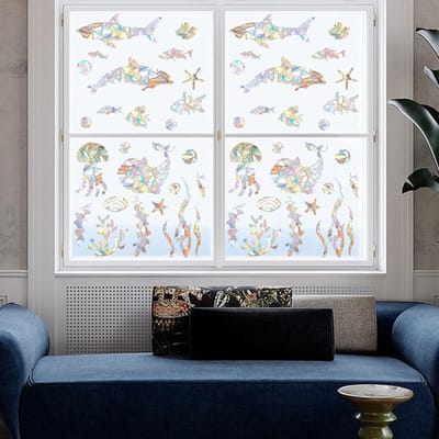 48 stuks regenboog raamstickers voor glas raamstickers om vogelbotsingen te voorkomen, raamstickers met dieren in oceaanthema voor peuters en kinderen