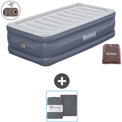 Bestway luchtbed - 1-Persoons - 97 x 191 x 51 cm - Grijs - Inclusief pomp en Hoeslaken