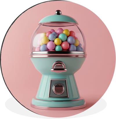 WallCircle - Wandcirkel - Muurcirkel - Kauwgom - Retro - Snoep - Roze - Aluminium - Dibond - 30x30 cm - Binnen en Buiten