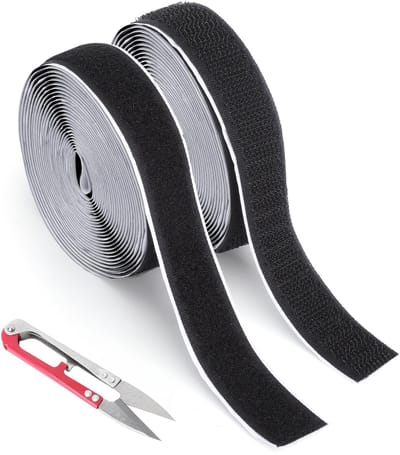 Dailygoods - Klittenband, zelfklevend, extra sterk, met 1 schaar, 20 mm x 6 m, zwart, dubbelzijdig klittenband, klittenbandsluiting, zelfklevend, op maat te snijden, voor tapijt, bank, kussen, vliegengaas, 2 stuks