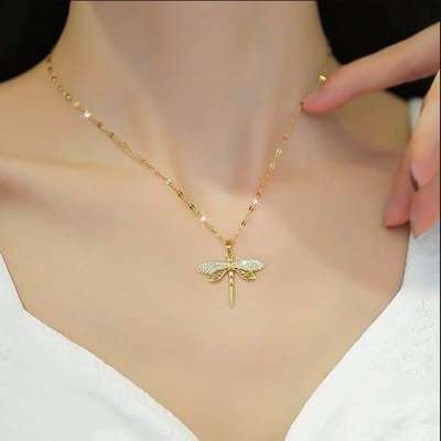 Roestvrij Staal Persoonlijkheid Libelle Hanger Ketting Voor Vrouwen Mode Meisjes Sleutelbeen Ketting Feest Sieraden Cadeaus Groothandel beige