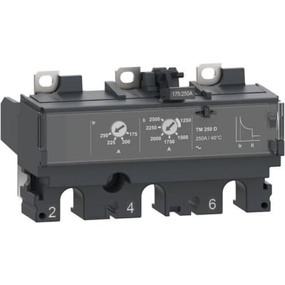 Schneider Electric Current relay TM250D for ComPacT NSX 250 circuit breakers bimetallic/electromagnetic rated current 250 A.