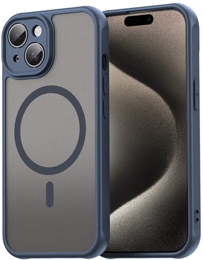 MobyDefend Hoesje - Geschikt voor iPhone 15 - Case Geschikt voor MagSafe - Mat Transparant Met Gekleurde Rand - Blauw
