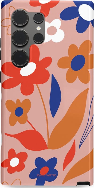 Casetastic hoesje geschikt voor Samsung Galaxy S24 Ultra - Dubbellaagse bescherming - Vormen in bloei - Fashion Case - Perzik Rood Donkerblauw