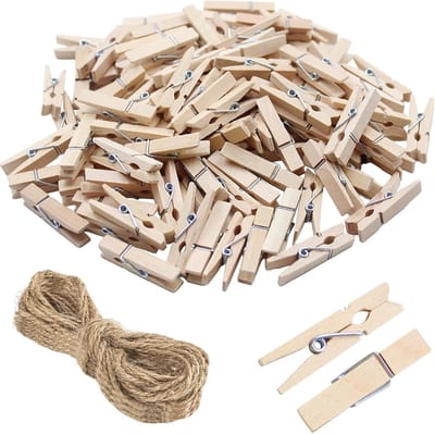 100 stuks houten knijpers, 3,5 cm lang, kleine houten wasknijpers, voor het vastzetten van kleding aan de waslijn en voor knutselwerkjes
